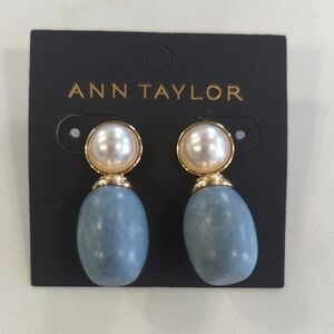 Ann Taylor Gold, Pearl & Light Blue Stone Drop Earrings